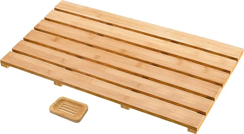 Vista 11 de Tapete de baño de madera de bambú natural, accesorios de cocina, tapete de baño bohemio (24 x 16 pulgadas) Alfombra de baño de madera