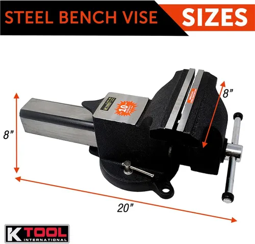 Vista 4 de K Tool International 64108 Tornillo de banco de 8 pulgadas con base giratoria giratoria con bloqueo de 360 grados para garajes, talleres