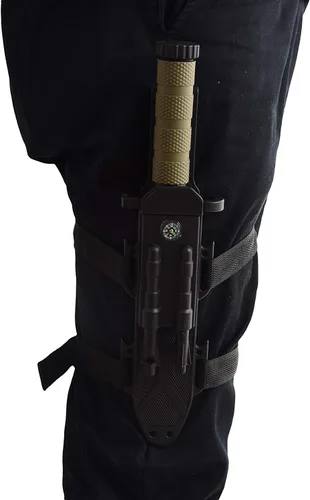 Vista 4 de Cuchillo Bowie de supervivencia táctica de 12.75 pulgadas, de hoja fija para uso práctico, duradero, con vaina