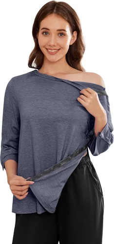 Vista 14 de Camisetas Deyeek para Mujeres Después de Cirugía de Hombro Desmontables Mangas 3/4 Tops para Después de Cirugía de Manguito Rotador Ropa Adaptativa