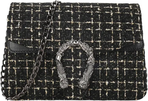 Vista 9 de Bolsos y bolso de mano de tweed para mujer, de piel sintética, con cadena de lana, bolso de hombro, bolso cruzado para las axilas, bolso de mano