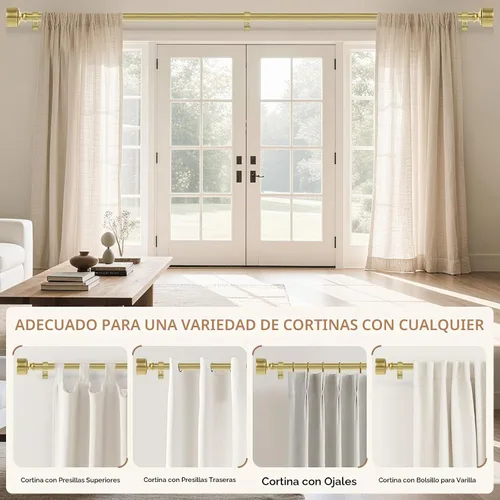 Vista 5 de HEI! DEAR - Barras de cortina de latón para ventanas de 28 a 48 pulgadas, barra de cortina ajustable resistente de 1 pulgada de diámetro, varillas