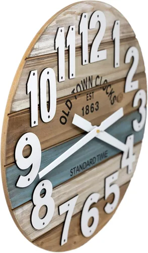 Vista 2 de Reloj de pared de madera multicolor de 18.0 in, playa costera marítima (azul, 18 pulgadas)