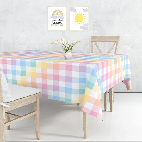Vista 8 de pinkblume Mantel de Navidad rectangular de 4.3 x 9 pies, diseño de búfalo a cuadros, árbol de Navidad, camión rojo, alegría y alegría, letrero