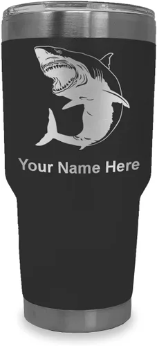 Vista 29 de LaserGram Vaso aislado al vacío de 20 onzas, gran tiburón blanco, grabado personalizado incluido (negro)