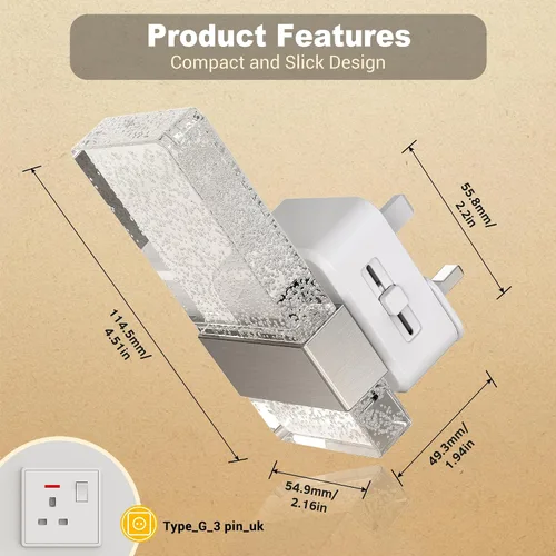 Vista 6 de JandCase Luz nocturna enchufable con sensor de atardecer a amanecer, brillo ajustable de 0-100 lúmenes, luz nocturna LED blanca cálida de 3000 K
