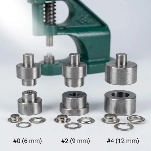 Vista 4 de QWORK - Kit de herramientas de perforación de ojales resistentes con 3 troqueles y 1500 ojales plateados