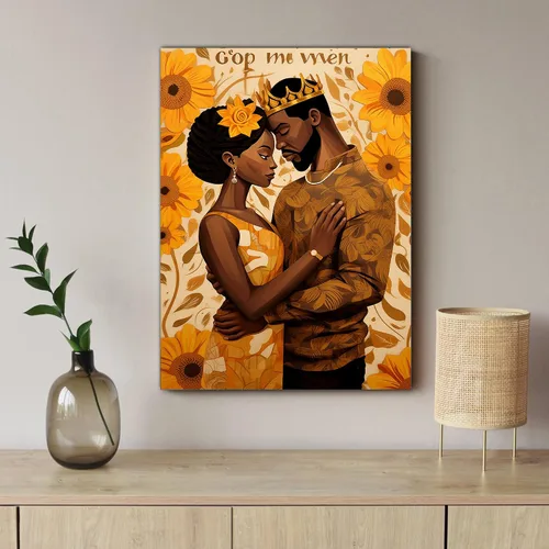 Vista 228 de Arte de pared afroamericano, decoración de rey y reina bailarín negro para sala de estar, arte de pareja de amor negro para dormitorio, lienzo