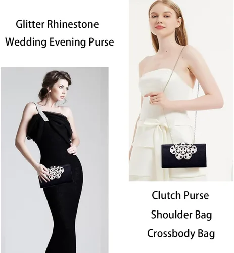 Vista 6 de Bolso de mano de noche para mujer, bolso de noche con cristales brillantes de diamantes de imitación, bolso de hombro, bolso formal para fiesta
