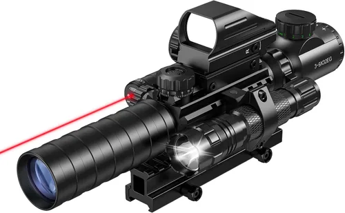 Vista 10 de MidTen 3-9x32 Combo de mira con ópticas iluminadas duales y retícula holográfica con punto rojo/verde & mira láser IIIA/2MW, mira telemétrica