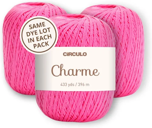 Vista 58 de CIRCULO Charme - Paquete de hilo para tejer y ganchillo, 3 bolas de 100% algodón virgen brasileño mercerizado, peso deportivo suave, color 2012