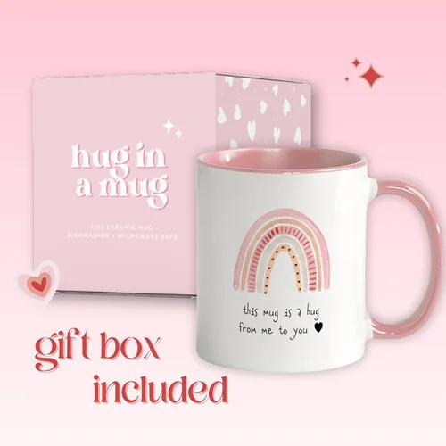 Vista 5 de Unboxme Gifts Hug in a Mug – Taza de café rosa de 12 onzas con cita sincera, un regalo para que tu mejor amiga, hermana o mamá sienta tu amor