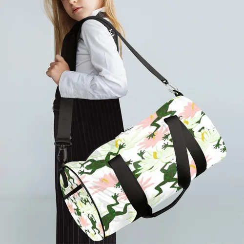 Vista 3 de Bolsa de lona de rana rebotadora con correa de hombro desmontable, bolsa deportiva para gimnasio, bolsa deportiva para estudiantes, 17.6 x 9 x 9