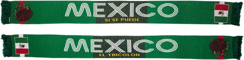 Vista 2 de Mexico Bufanda de punto de fútbol, Blanco, Verde, Rojo, Amarillo
