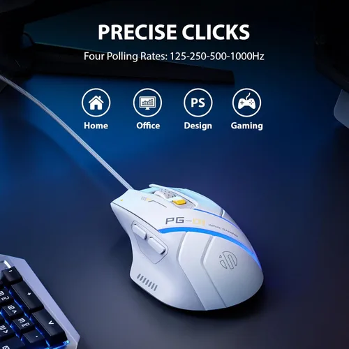 Vista 5 de INPHIC PG1 - Mouse ergonómico para juegos de computadora, 12800 DPI de alta precisión, 6 botones programables, retroiluminación RGB