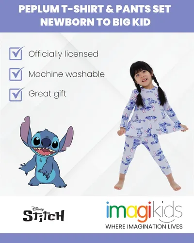 Vista 3 de Disney Minnie Mouse Winnie the Pooh The Aristocats Lilo & Stitch Peplum - Camiseta y pantalones para recién nacidos a niños grandes