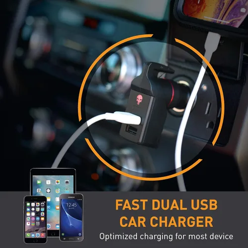 Vista 4 de The Punisher Stinger - Cargador USB para automóvil, herramienta de escape de emergencia, dispositivo de rescate EDC, interruptor de ventana