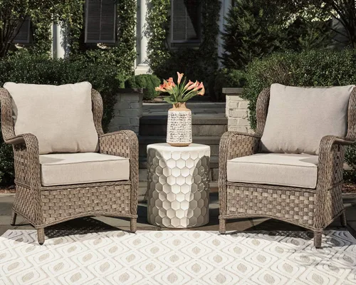 Vista 2 de Signature Design by Ashley Clear Ridge - Sillón acolchado de mimbre tejido a mano para exteriores, 2 unidades, marrón claro