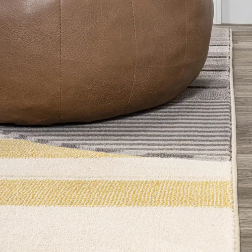 Vista 5 de JONATHAN Y Alfombra de pasillo de círculos a rayas gris/amarillo/crema, 2 x 8 pies, Nicky geométrica para sala de estar, dormitorio, cocina