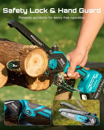 Vista 9 de SEESII Motosierras de poste eléctricas 2 en 1: Motosierra mini inalámbrica de 6 pulgadas sin escobillas, 2 baterías de 4000mAh, motosierra de poste