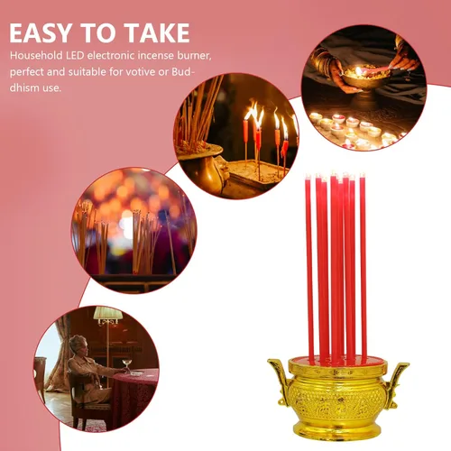 Vista 9 de NUOBESTY Led Decor Quemador de incienso eléctrico Quemador de incienso electrónico LED Lámpara de vela china budista para suministros budistas