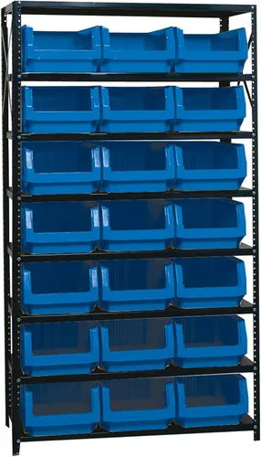 Vista 382 de Quantum QSBU-245BK Heavy Duty Shelving Unit with (7) Shelves and (24) QUS245 Black Bins for Garage Warehouse Storage Distribution 400 lb Load