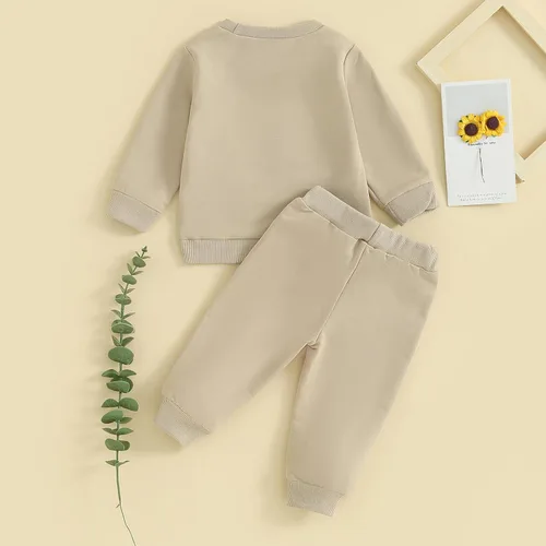 Vista 5 de Molgkyo Conjunto de 2 piezas de sudadera con estampado de letras y cuello redondo para bebé niño