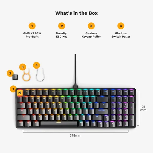 Vista 6 de Glorious GMMK 2 - Teclado mecánico para juegos - Interruptores lineales estilo Cherry Mx Hotswap - Palabra clave con cable de tamaño completo