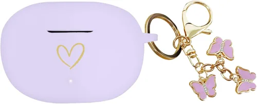Vista 15 de Compatible con Beats Studio Buds 2021, funda de silicona suave con patrón de corazón dorado para Beats Studio Buds con bonito llavero de mariposa