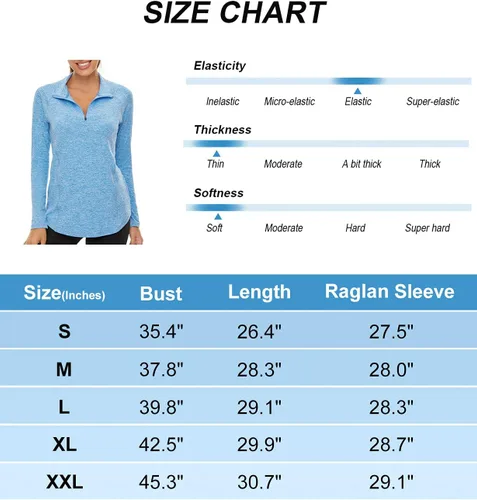 Vista 6 de LURANEE Sudadera de manga larga con cremallera de 14 para mujer, UPF 50+, para senderismo, correr, entrenamiento