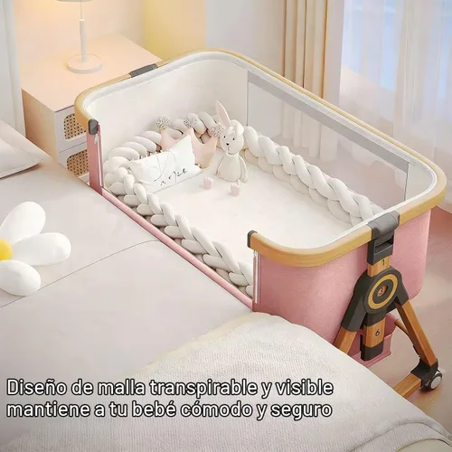 Vista 6 de Baby Bassinet, 4 In 1 Portable Bassinet Bedside Sleeper with Wheels Comfy Mattress and Storage Basket, Moises Para Bebe 6 Adjustable Height Rocking