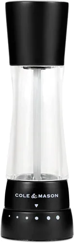 Vista 12 de Cole & Mason H332293 Derwent Black Wood Salt and Pepper Mills, Gourmet Precision+, Ajuste de Molienda, Haya Teñida/Acrílico, 190 mm, Juego