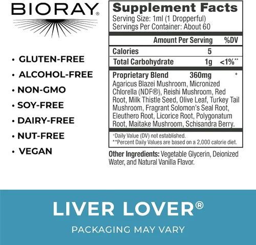 Vista 2 de BIORAY Daily Liver Lover - 2 onzas líquidas - Apoya el hígado y las glándulas suprarrenales - Sin OMG, vegano, sin gluten