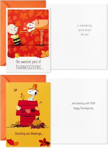 Vista 3 de Hallmark Surtido de tarjetas de Acción de Gracias de Peanuts, Snoopy y amigos (16 tarjetas surtidas con sobres)