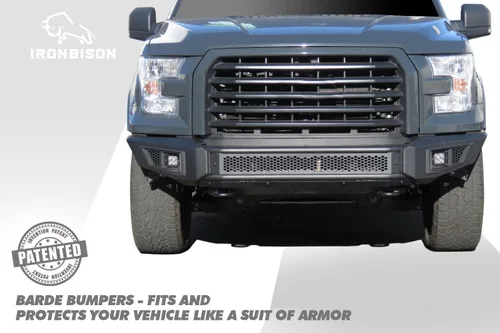 Vista 3 de Parachoques delantero IRONBISON compatible con camioneta Ford F150 2015-2017 con protector de parachoques F150 con 2 luces antiniebla LED, se puede