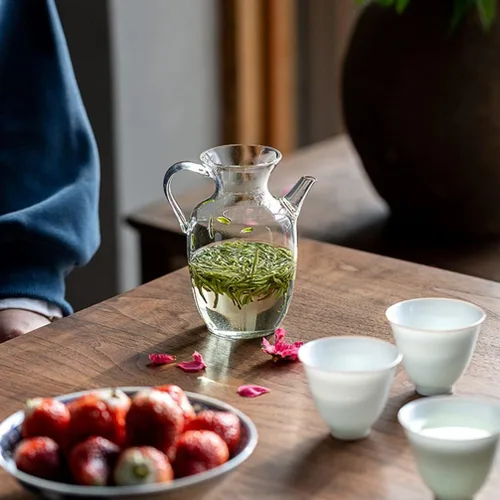 Vista 2 de Hemoton - Tetera de vidrio para uso doméstico Pequeña tetera de Kung Fu cómoda - Mango escaldado para elaborar cerveza y té de hierbas