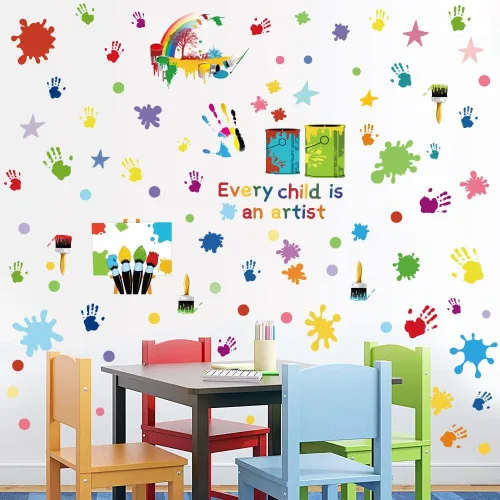Vista 2 de iMagitek Cada Niño es un Artista Calcomanías de Pared Manchas de Pintura de Mano Acuarela Lunares Salpicaduras Decoraciones de Pared, Calcomanías