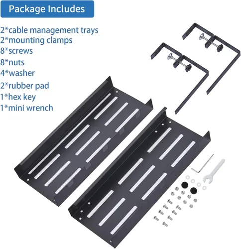 Vista 6 de Bandeja extensible para organizar cables debajo del escritorio, carga máxima de 22 libras, montaje de abrazadera, metal súper resistente, sin