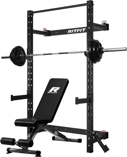 Vista 16 de RitFit 2.36'' x 2.36'' Folding Squat Rack for Home Gym, Wall Mounted Squat Rack with Attachments - Space Saving Squat Power Rack Negro