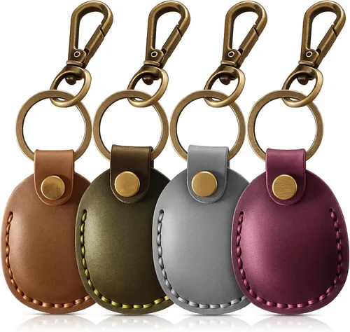 Vista 14 de Llavero de Airtag de cuero genuino, llavero portátil de Air tag con anillos para llaves, funda de cobertura oculta completa compatible con Airtag