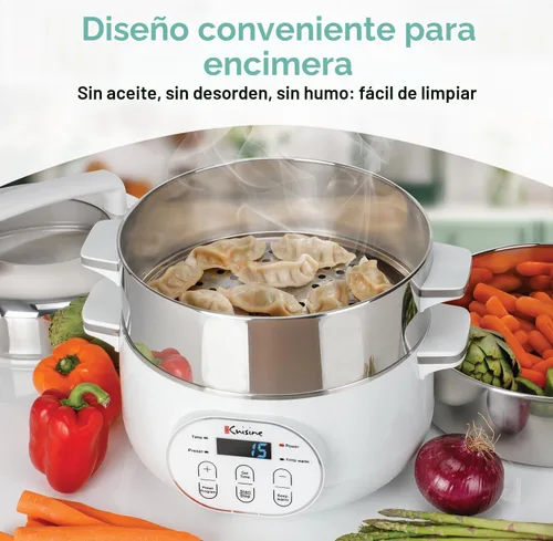 Vista 2 de Euro Cuisine Vaporera eléctrica de acero inoxidable.