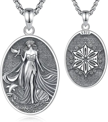 Vista 144 de EUDORA Collar de plata de ley 925 con moneda Hécate, Athena, Perséfono, Nyx, diosa de la luna triple, diosa celta, rueda de Hécate, llave, regalo