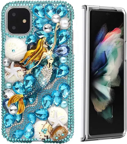 Vista 8 de Sparkle - Funda para teléfono compatible con Samsung Galaxy Z Fold 3 5G, elegante, hecha a mano en 3D, con diamantes de imitación, diseño