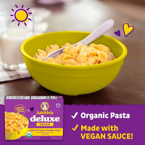 Vista 6 de Annie's Deluxe Vegan Mac and Cheddar Shells, Vegan Macaroni and Cheese, 10.8 oz (Pack of 2)