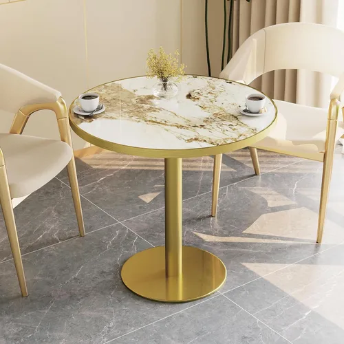 Vista 18 de Mesa de tulipán de 31.5 pulgadas, mesa de comedor redonda con mesa de Aqua Jade (oro rosa)