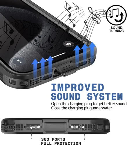 Vista 5 de Funda impermeable diseñada para iPhone 15 Pro, a prueba de golpes, a prueba de polvo, impermeable, para iPhone 15 Pro, funda protectora de cuerpo
