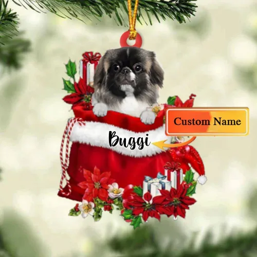 Vista 174 de Perro Akita Inu personalizado en bolsa de regalo, adorno de Navidad, nombre personalizado, regalo para amantes de los perros, familia, Navidad
