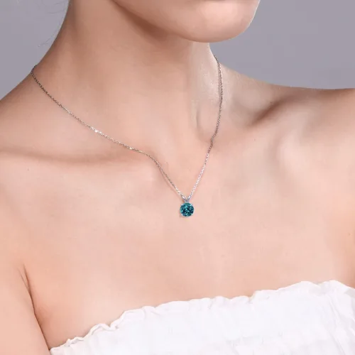 Vista 124 de Gem Stone King Collar con colgante solitario de plata de ley 925 de 0.236 in con piedra natal redonda Collar de 4 puntas para mujer Con cadena