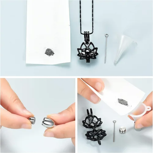 Vista 4 de Imrsanl Joyería de cremación para cenizas – Collar con colgante de cenizas de flor de loto con mini urna de recuerdo, joyería conmemorativa