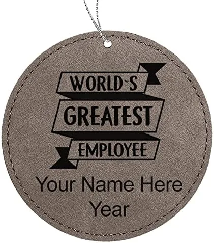 Vista 7 de LaserGram Personalized Christmas Ornament, World's Greatest Employee, Faux Leather, Custom Laser Engraved Gift Idea (Round Shape, Black with Gold)